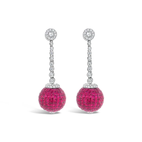 ladies silver earrings amethyst stones -Ruby & Diamond Dangle Ball Earrings