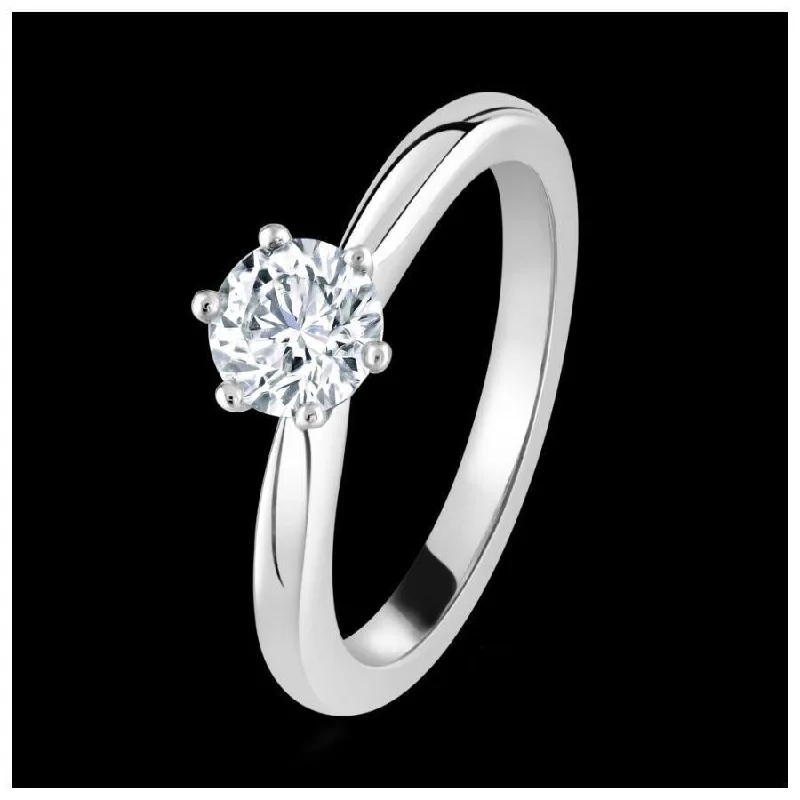 etched design rings for women -Platinum claw set round brilliant cut Diamond solitaire ring