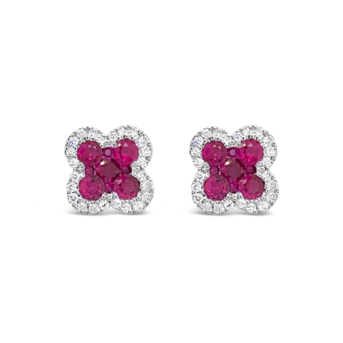 ladies gem earrings love themes -Ruby & Diamond Clover Earrings