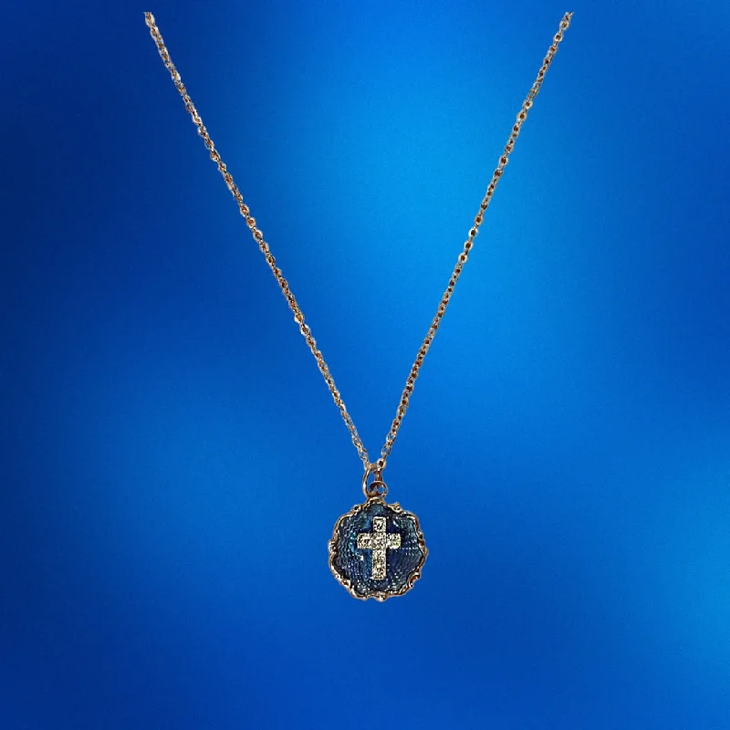 Ladies festive charm necklaces -Cross on Blue Enamel Necklace