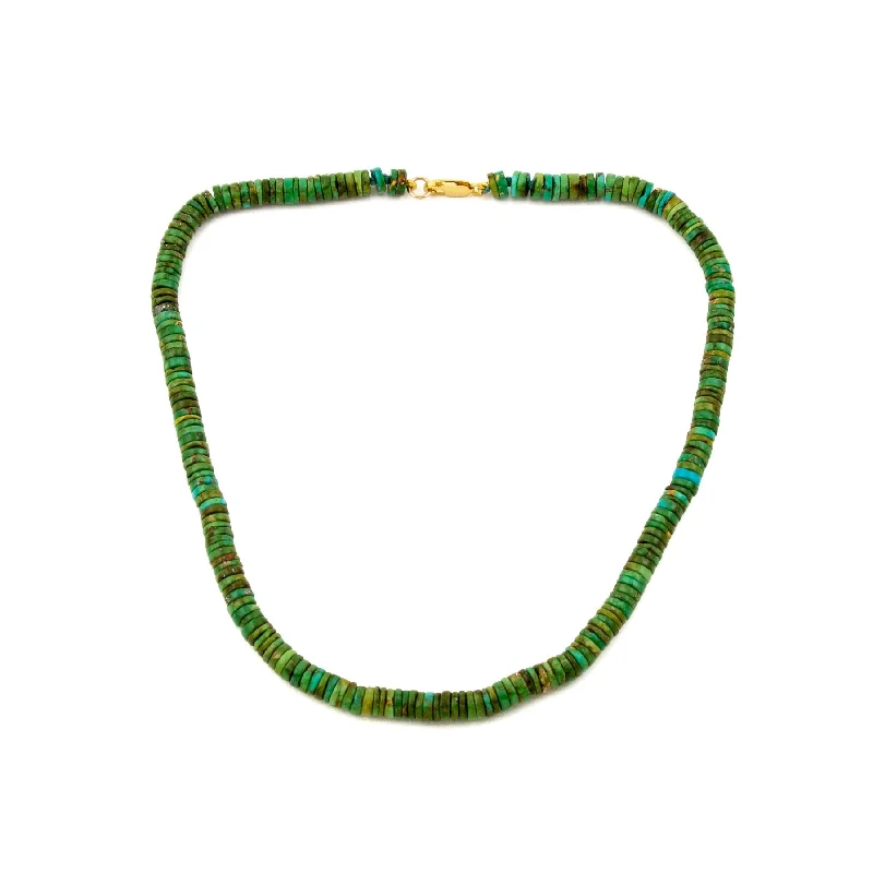 Ladies 10K gold charm necklaces -Sonoran Gold Green Turquoise Heishi Necklace