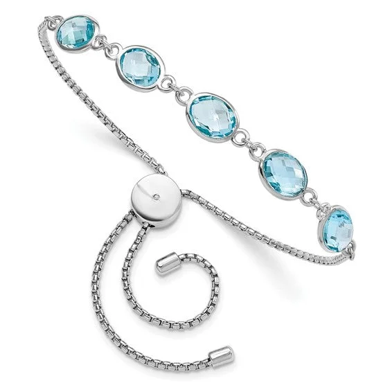 Ladies barely-there bracelets -Sterling Silver Blue Topaz Adjustable Bolo Bracelet