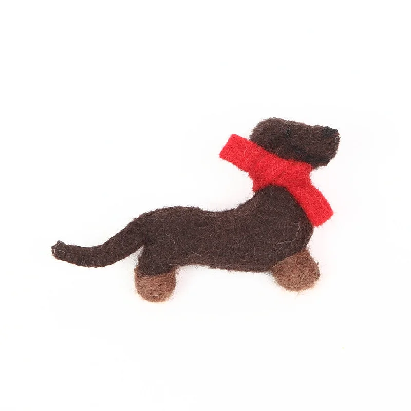 ladies gemstone brooch with pendants -Amica Felt Brown Dachshund Brooch