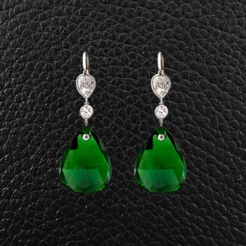 tribal earrings for women unique -Tsavorite & Diamond Dangle Earrings