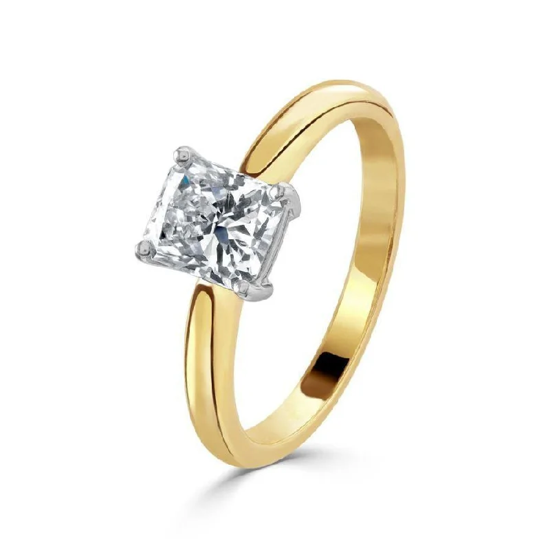 ladies rose gold rings heart design -18ct gold & platinum radiant cut solitaire diamond ring