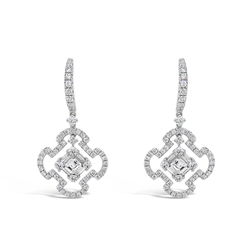 ladies leather drop earrings -Diamond Dangle Clover Earrings