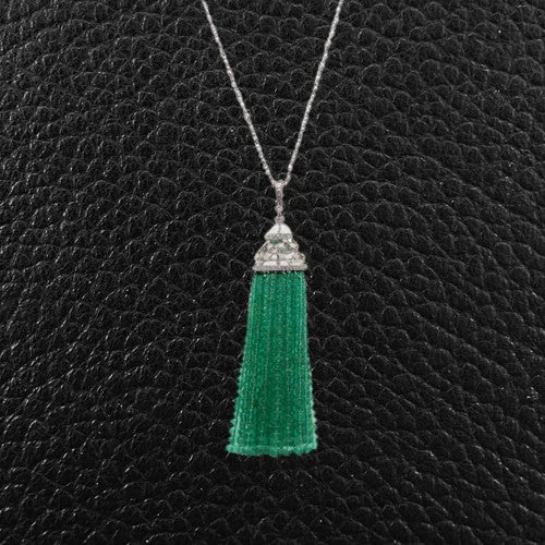 Ladies sandy shell necklaces -Emerald & Diamond Tassel Necklace