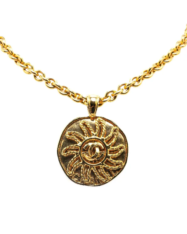 Ladies sunny topaz necklaces -Gold Plated Sun Medallion Pendant Necklace