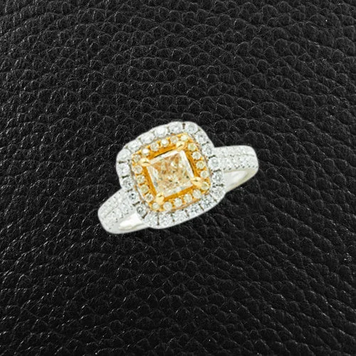 ladies rings rope textures -Yellow & White Diamond Engagement Ring