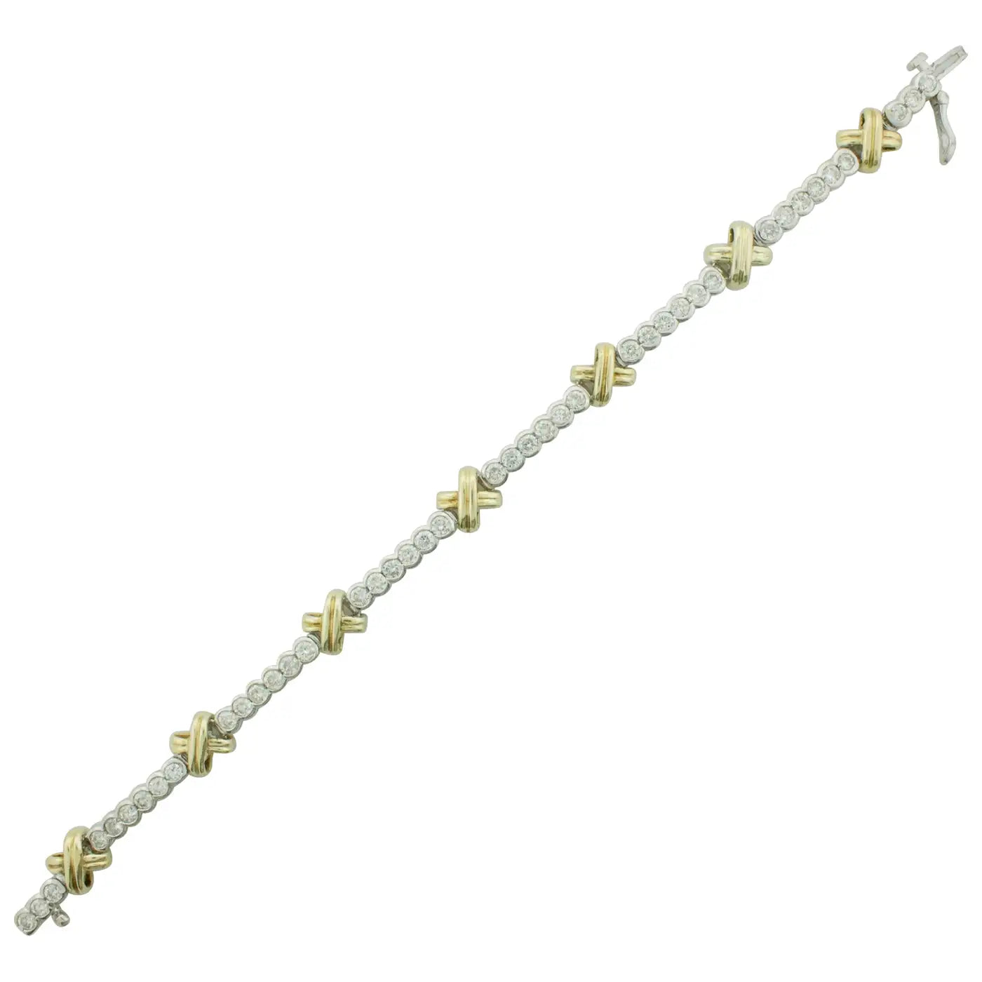 Ladies surf charm bracelets -Yellow and White Gold Diamond "X" Tennis Bracelet