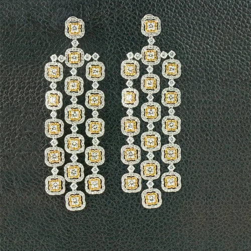 ladies silver earrings agate stones -Yellow & White Diamond Chandelier Earrings