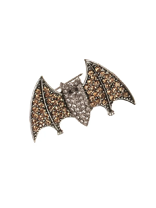 ladies silver brooch topaz stones -Hot Tomato Batty Bat Bat  Brooch - Antique Silver/Topaz/Clear Crystals