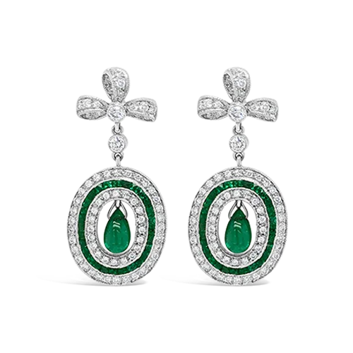 silver floral earrings for women -Emerald & Diamond Estate Earrings