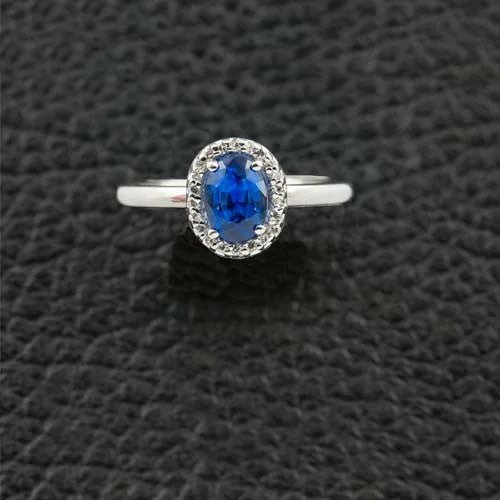 bohemian style rings for women -Oval Sapphire & Diamond Ring