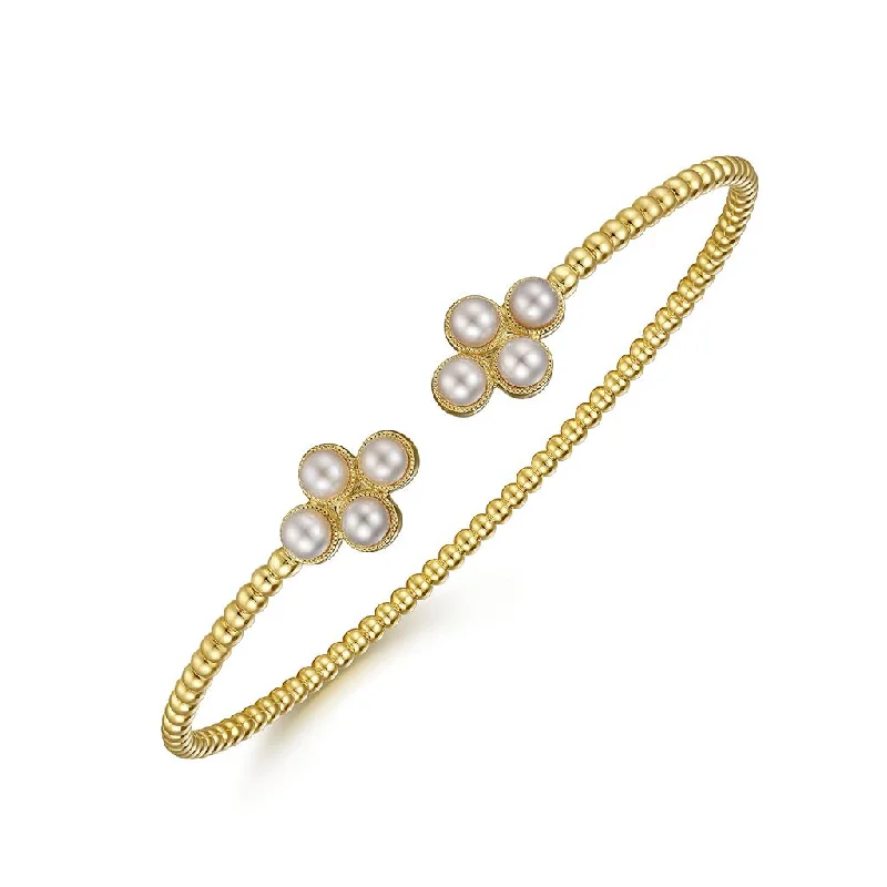 Ladies regal baroque bracelets -Gabriel & Co. 14k Yellow Gold Pearl Bujukan Open Bangle Bracelet