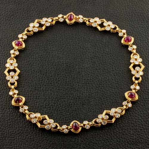 Ladies light chain necklaces -Ruby & Diamond Estate Necklace/Bracelet Set