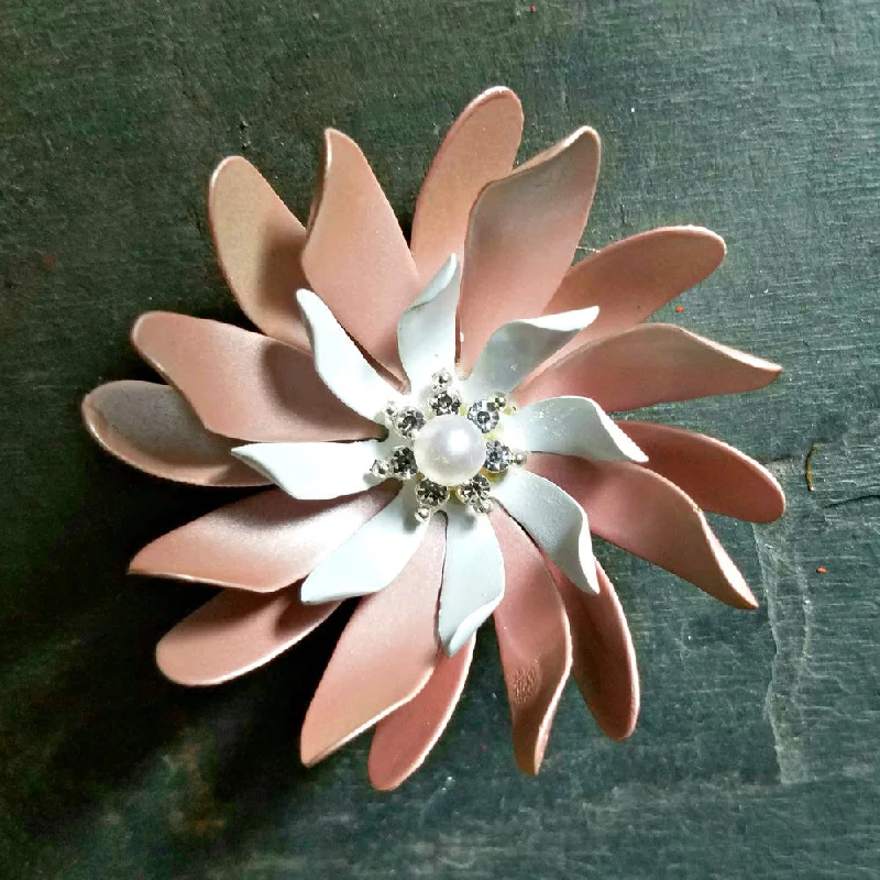 woven pattern brooch for women -Pearly Pink and White Large Swirl Brooch