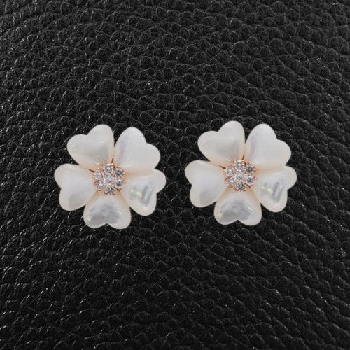 modern chandelier earrings for women -Mother of Pearl & Diamond Flower Earrings