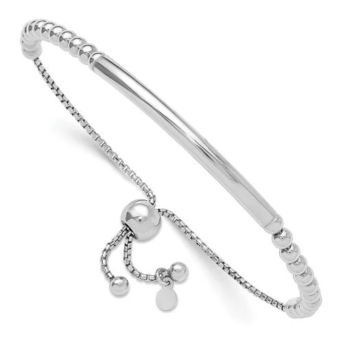 Ladies bud gleam bracelets -Sterling Silver Polished Beaded and Bar Adjustable Bolo Bracelet