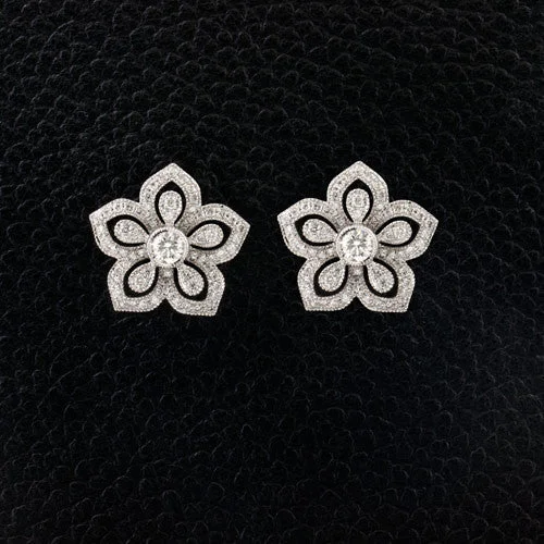 luxury gold earrings for ladies special occasions -Diamond Flower Earrings