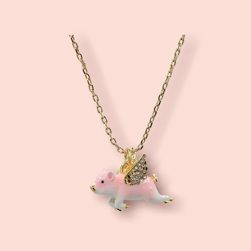 Ladies blossom charm necklaces -Flying pig necklace