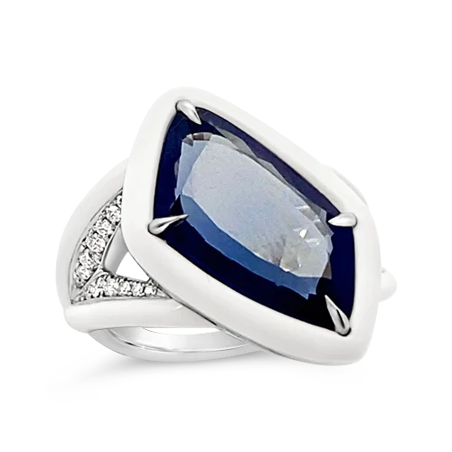 brushed silver rings for women -Kashmir Sapphire & Diamond Ring