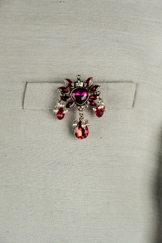 delicate brooch for women vintage look -Red Crystal Brooch