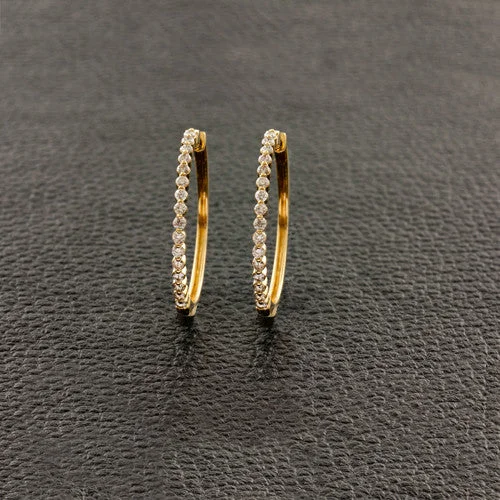 minimalist black earrings for women -Yellow Gold & Diamond Hoop Earrings