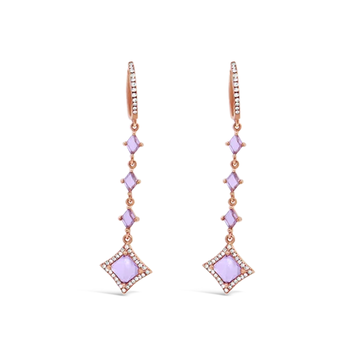 swirl texture earrings for women -Pink Amethyst & Diamond Dangle Earrings