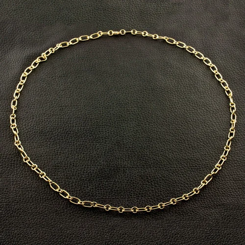 Ladies glittering diamond necklaces -Gold Oval and Round Link Chain Necklace