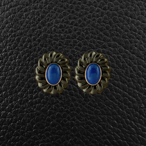 ladies gold earrings owl designs -Lapis & Onyx Estate Earrings