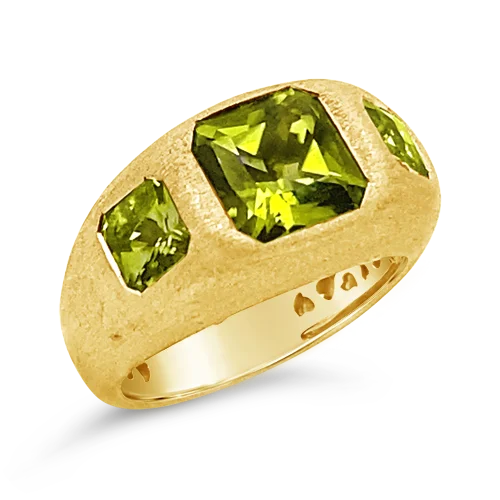 ladies yellow gold rings stars -Triple Peridot & Yellow Gold Ring