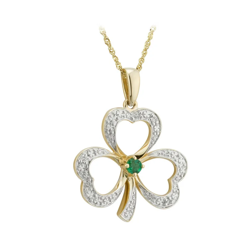 Ladies sleek deco necklaces -14K Gold Diamond Emerald Shamrock Necklace