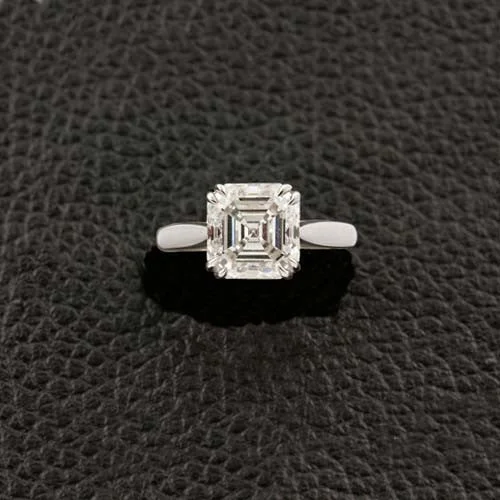 ladies silver rings onyx stones -Solitaire Asscher Engagement Ring