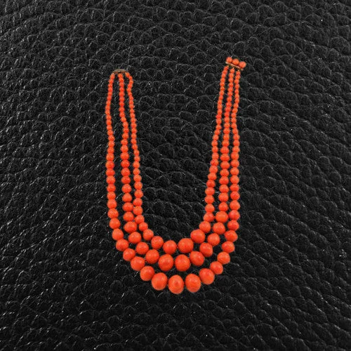 Ladies dramatic bold necklaces -Red Coral Bead Estate Necklace