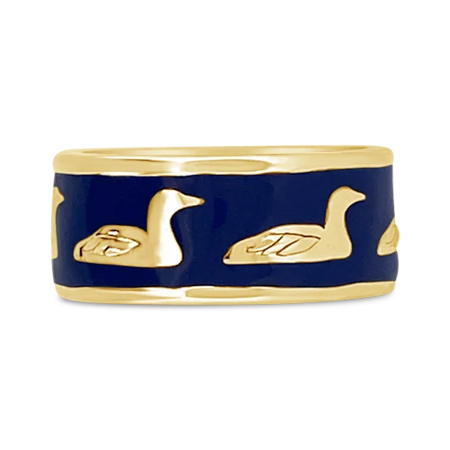 ladies rose gold rings hearts -Blue Enamel Loon Ring