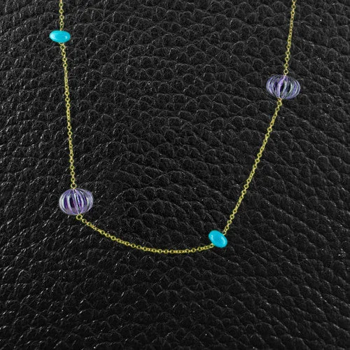 Ladies regal gold necklaces -Amethyst & Turquoise Bead Necklace