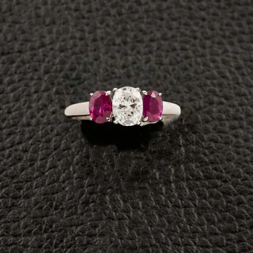 minimalist silver rings for women -Ruby & Diamond Engagement Ring