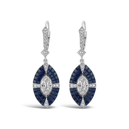 ladies rose gold earrings swirl design -Sapphire & Diamond Dangle Earrings