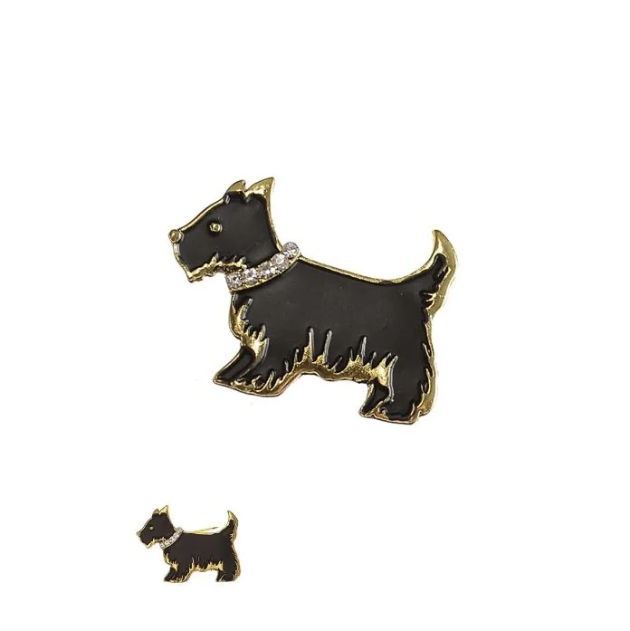 crisscross design brooch for women -Hot Tomato A Dogs Life! Brooch in Antique Gold With Black Enamel & Clear Crystal Collar