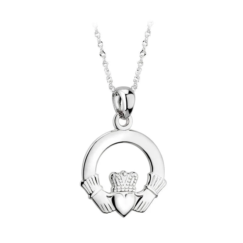 Ladies glamorous luxury necklaces -14k White Gold Claddagh Necklace