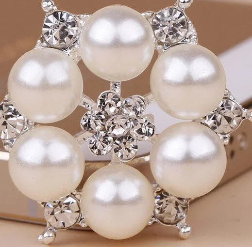 ladies tassel brooch party style -Flower Pearl Rhinestone Brooch BR-020