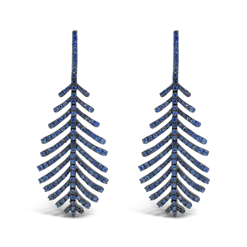 ladies gold earrings bee motifs -Blue Sapphire Feather Earrings