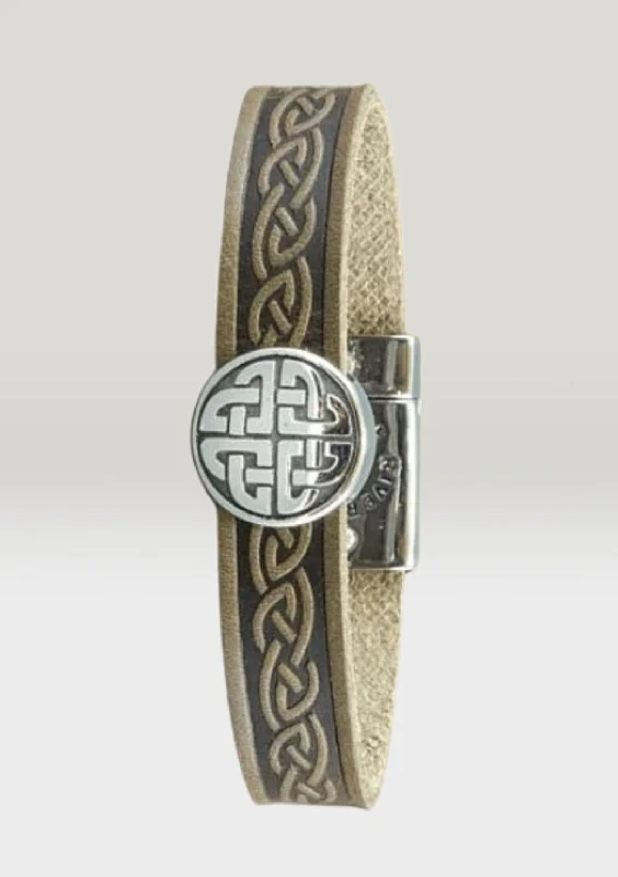 Ladies glittering diamond bracelets -Trinity Green Celtic Cuff Leather Bracelet