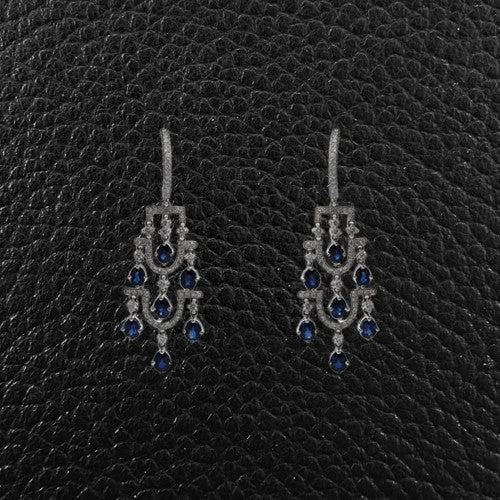 striped texture earrings for women -Sapphire & Diamond Chandelier Earrings