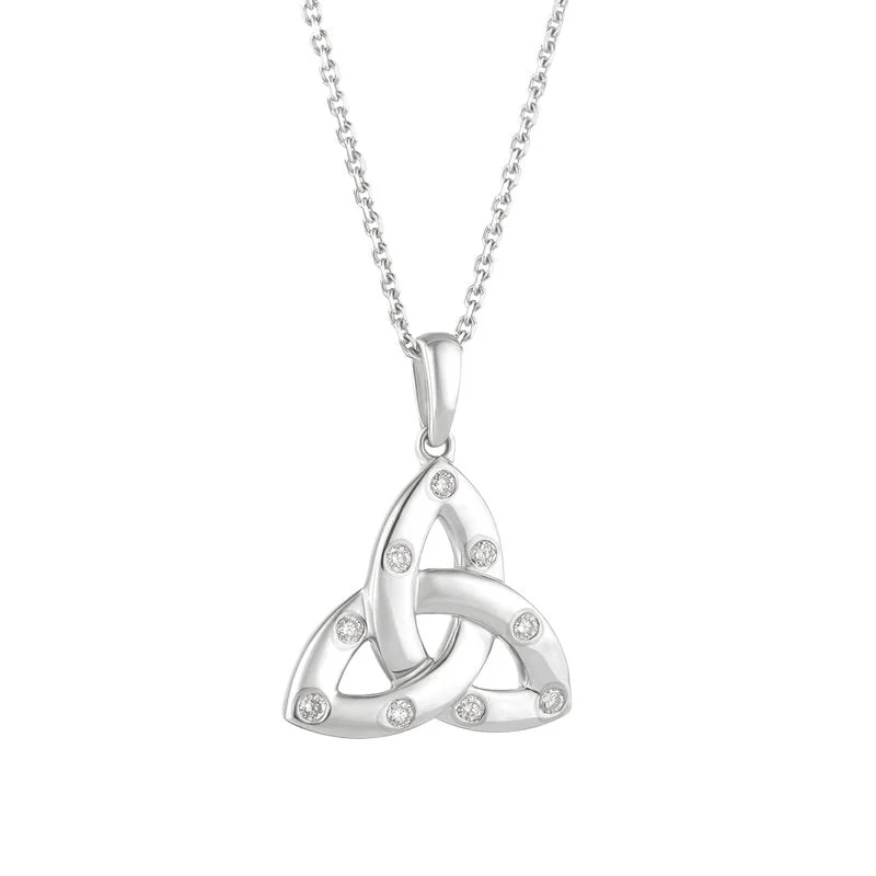 Ladies sophisticated elegance necklaces -14K White Gold Flush Set Diamond Trinity Knot Necklace