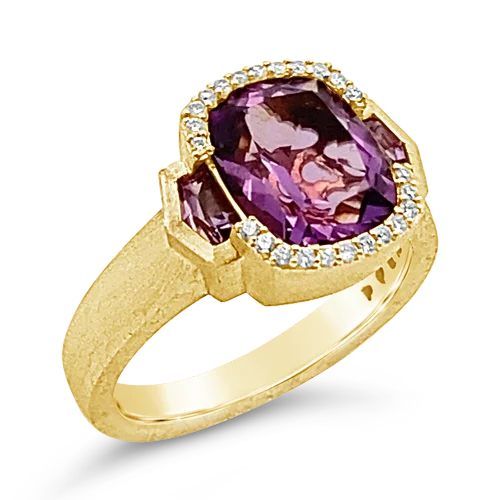 rose gold moon rings for women -Amethyst & Diamond Ring