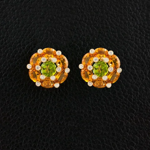 ladies gold earrings tree motifs -Citrine, Peridot & Diamond Earrings