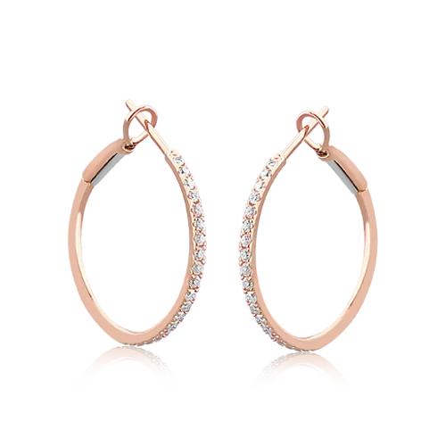 triple drop earrings for women -Diamond & Rose Gold Hoop Earrings