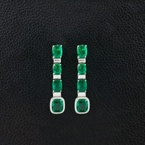 ladies silver earrings aquamarine stones -Emerald & Diamond Dangle Earrings